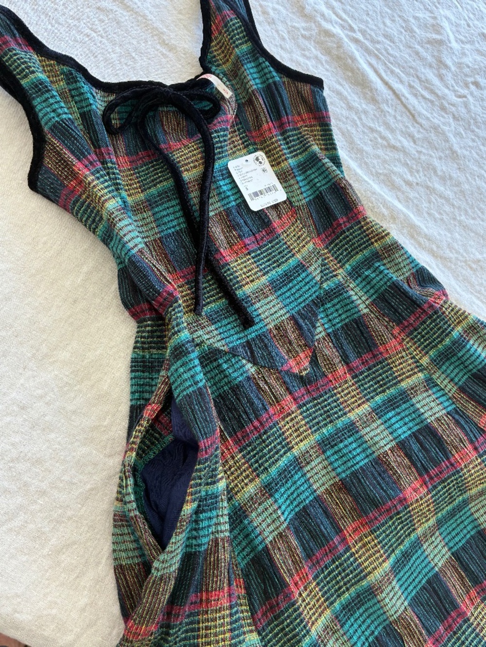 Free People Freya Plaid Midi Dress w Pockets Kelly Green Combo NWT S small $168